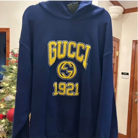 Men’s Gucci embroidered logo jersey cotton hoodie size XXL made in Italy NWT